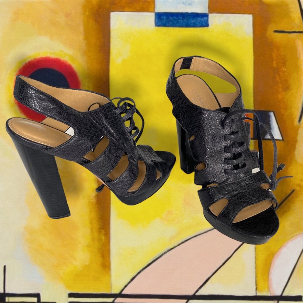 Coach Moreen  Heels Black Platform Leather Women Shoes     Size 8 B